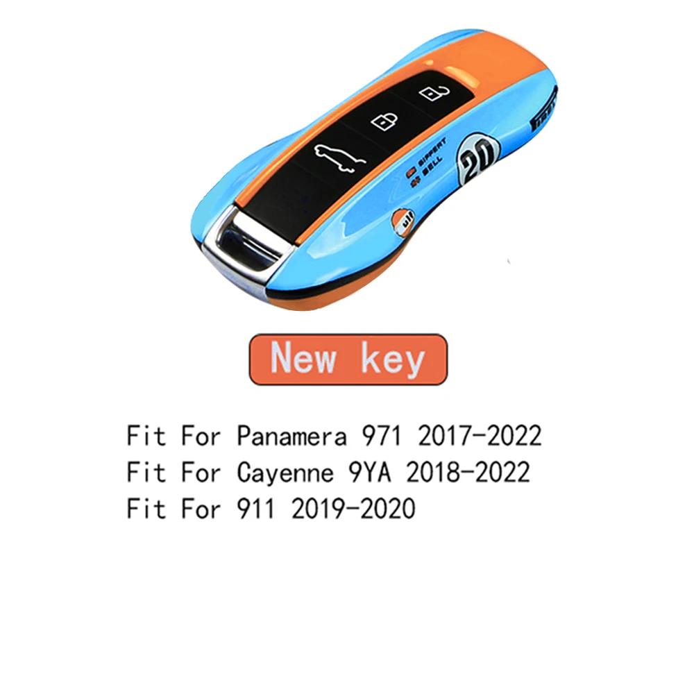 Auto-Fernschlüsselhülle Rennstil für Porsche Cayenne Panamera Cayman Macan Boxster 971 9Ya 718 911 Rennsport-Schlüsselloses Hartschalenetui