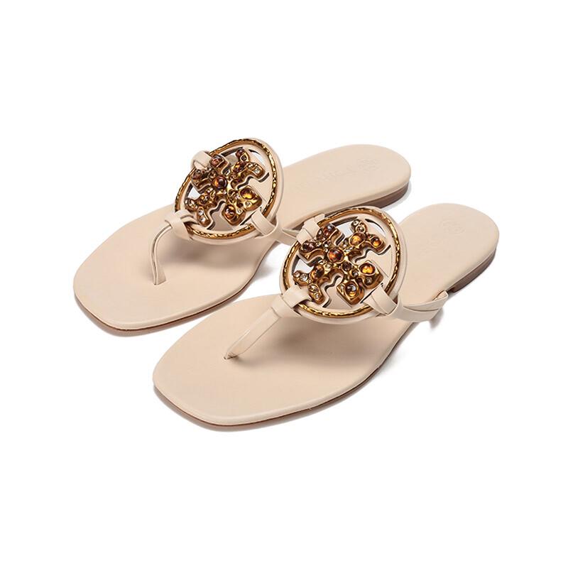 Tory Burch Women's Leather Double T Logo Flat Sandals