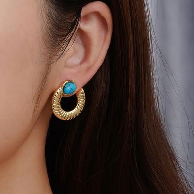 Retro Ins Style Earrings Set K Gold Stainless Steel Turquoise Set Earrings, Niche High-end Exaggerated