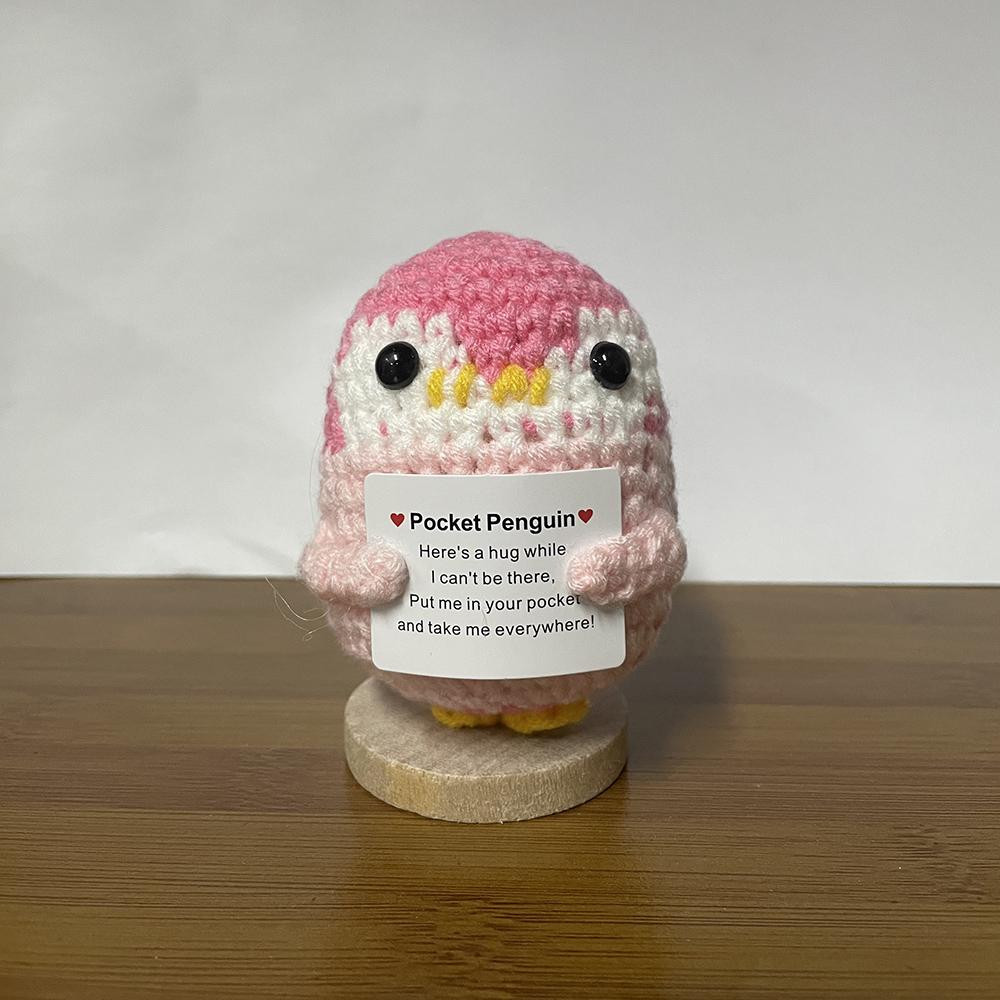 Handmade Knitted Positive Energy Penguin Dolls Ornament Fashion Christmas Hat Penguin Doll With Card Room Home Decoration Gifts
