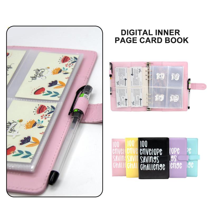 Livre d'épargne DIY Défi 100 Enveloppes Classeur Défis d'épargne à économiser Classeur budgétaire à feuilles mobiles avec Clip pour espèces Emplacement pour cartes Rangement