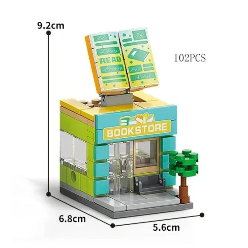 City Mini Shop Supermarket Street View Model Building Blocks Hamburger Restaurant Retail Store Bricks Architecture Friend Girl