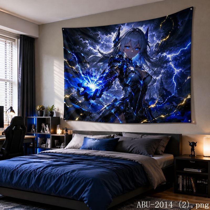 Starry Sky Moon Anime Warrior Aesthetic Tapestry Cool Fantasy Galaxy Cartoon Wall Hanging Bedroom Dorm Home Decor