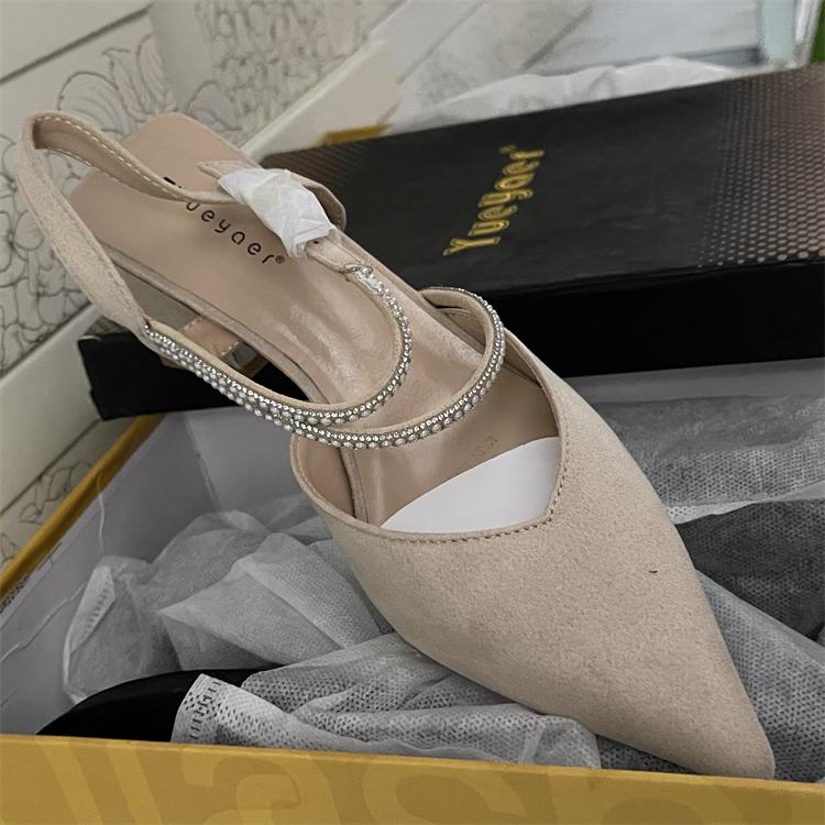 Fashion Female Sandal Shallow Mouth Retro Woman Shoes Block Heels Girls Pointed Original Real Comfort Chunky Closed Scandals Genuine Lea