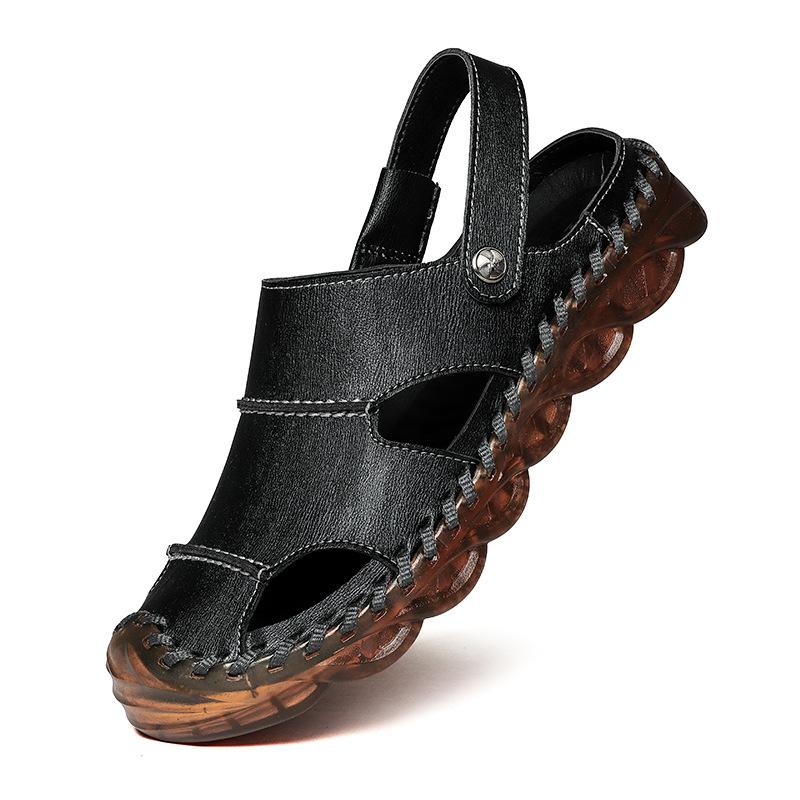 

Summer breathable men s shoes fashion versatile dual-purpose hole shoes large size 46 middle-aged and elderly driving outside wearing cool slippers 38 чёрный