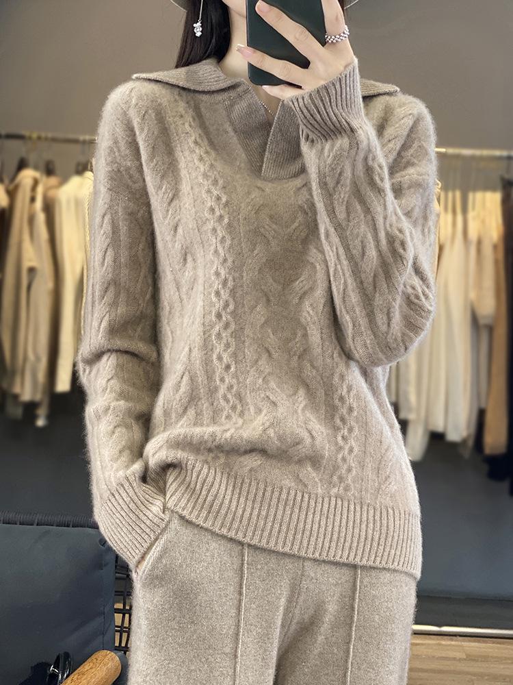Seven-Stitch Thick Cable Knit Wool Sweater - Warm 3D Design for Autumn/Winter
