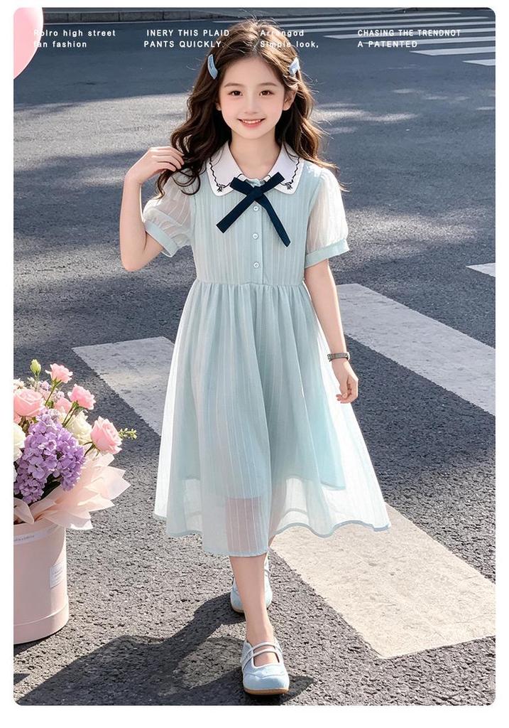 2026 Girls' Summer Dress - School Style Lapel Skirt for Big Kids