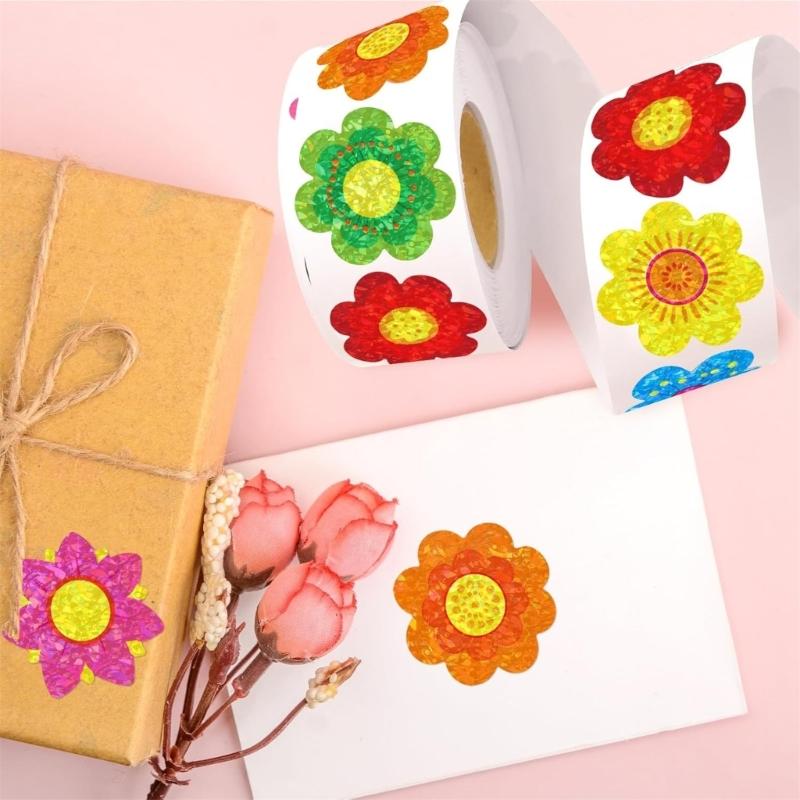 500Pcs Flower Sticker Glittering Seal Sticker Adhesive Wrapping Label for Scrapbooking Packaging Kids Rewarding Sticker