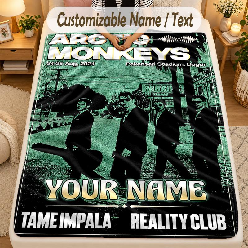Flannel BlanketArctic Monkeys Custom Name Text Personalized Soft Warm Throw Blanket Home Decor Gift