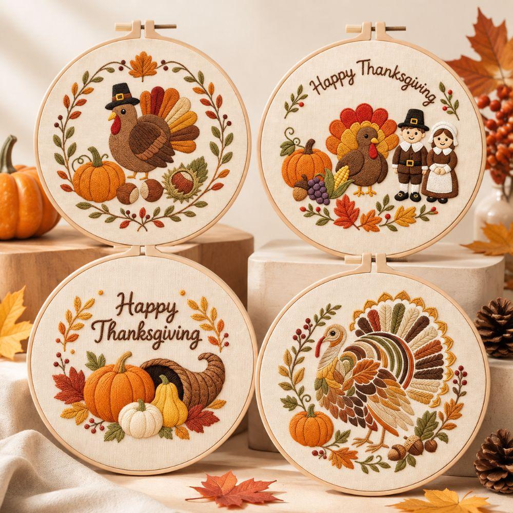 With EN Instruction Happy Thanksgiving Day Embroidery Kit Embroidery Pattern Kit Thanksgiving Day
