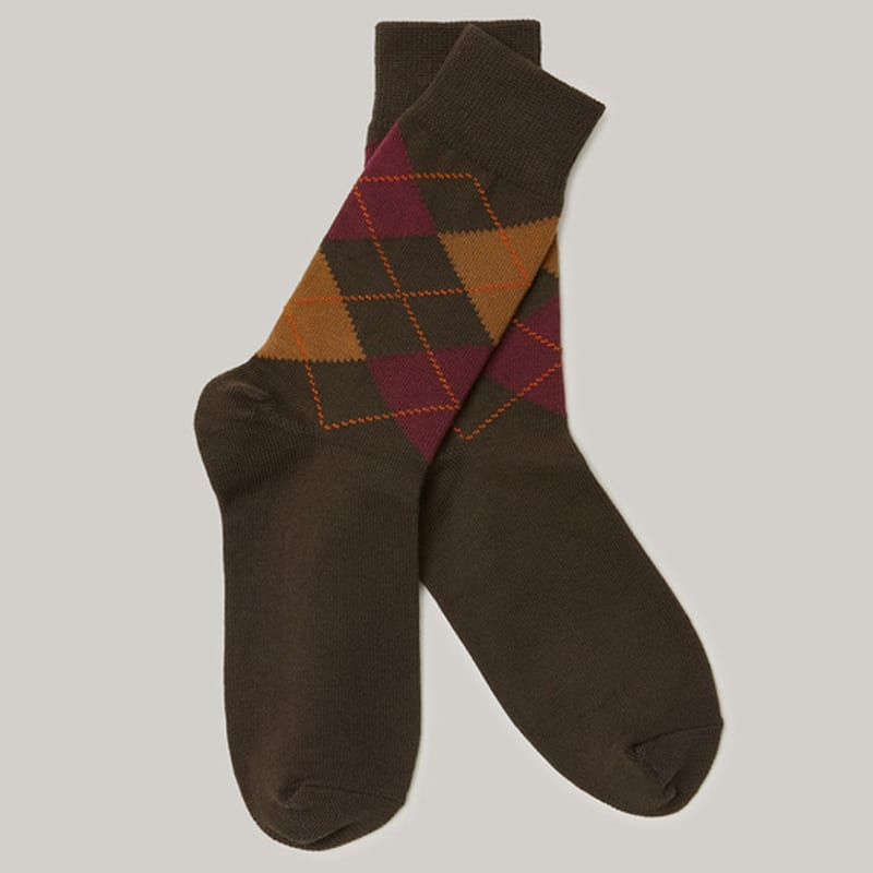 OWN FEATURE COLOUR.OFC Argyle Socks (khaki brown)