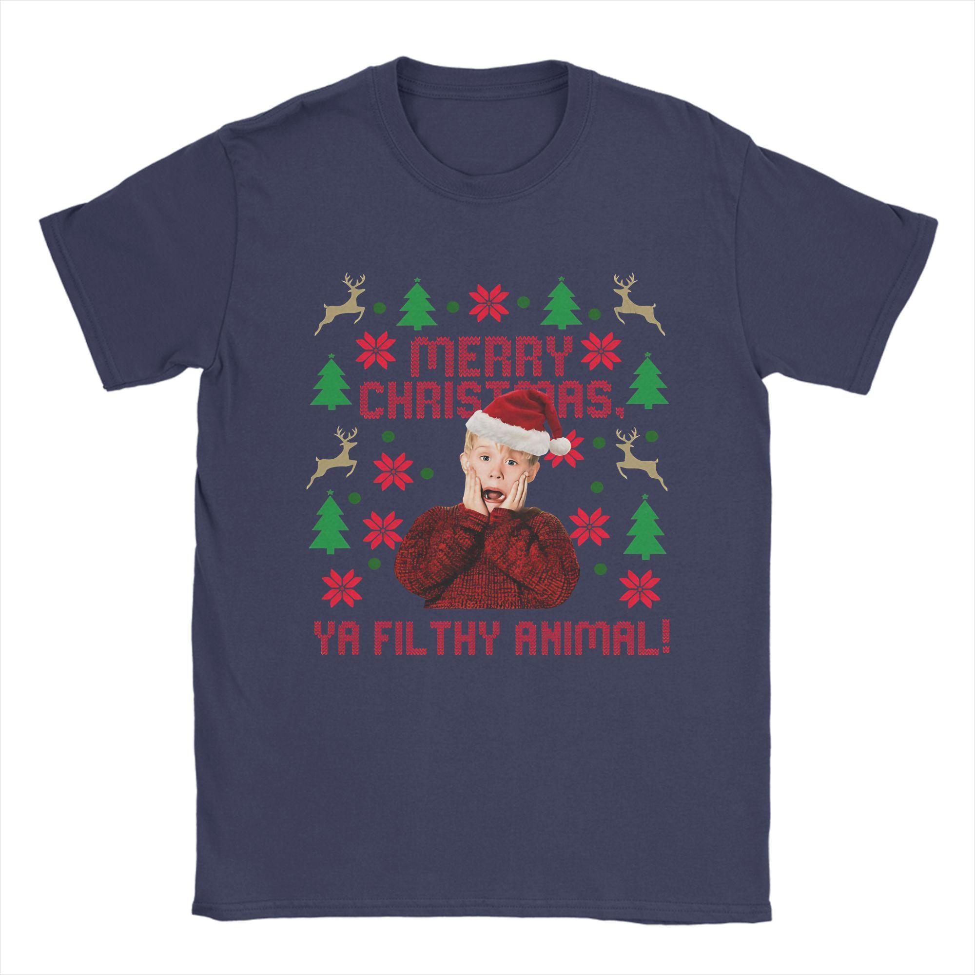 Merry Christmas Ya Filthy Animal Kevin Home Alone Men T Shirt Merry Christmas Tee Crewneck TShirt 100 Cotton Summer Clothes 4XL