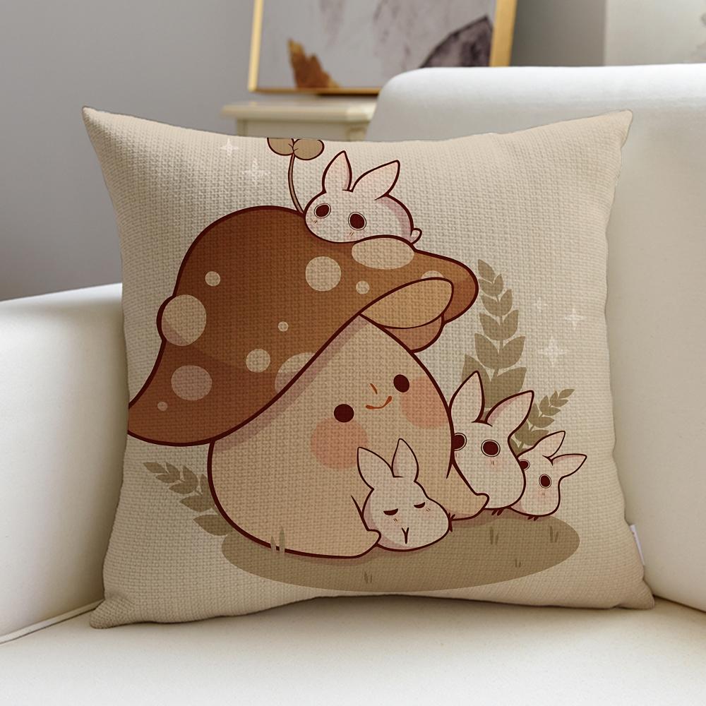 Cute MMushroom KidS Cushion Cover Breathable and skinfriendly linen pillowcase square removable and washable cushion