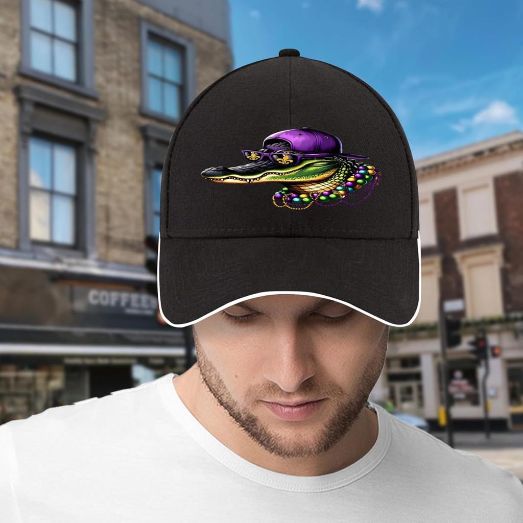 Mardi Gras Alligator Baseball Cap Cool GATOR with Beads Adjustable Summer Casual Hat
