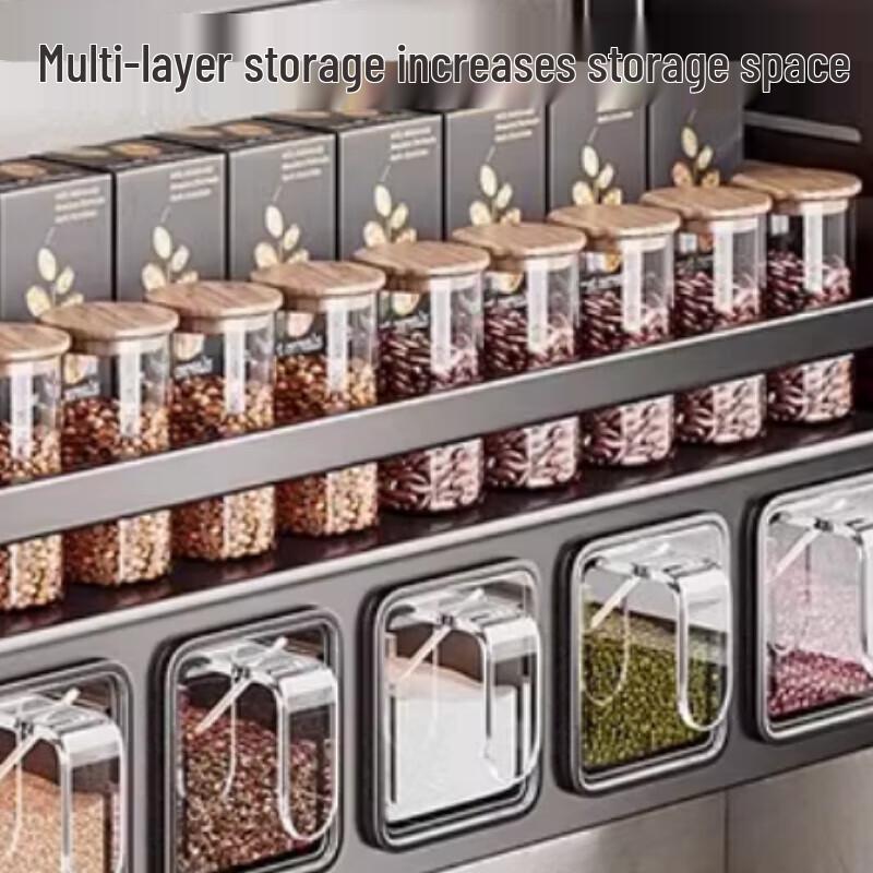 Beifu 3-Tier Carbon Steel Kitchen Spice Rack with 5 Jars & Spoons