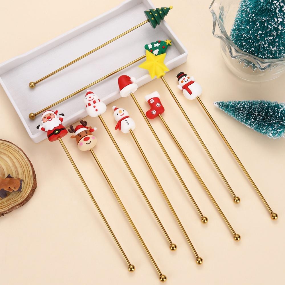 1Pcs Stainless Steel Stirring Sticks Christmas Decorative Drink Stirrers for Coffee Tea and Cocktail for Party and Bar Use