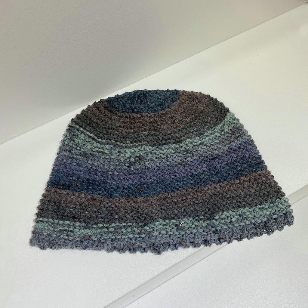 Retro knitted contrasting striped bucket hat women's autumn and winter versatile face small bucket hat casual fashion wool basin hat