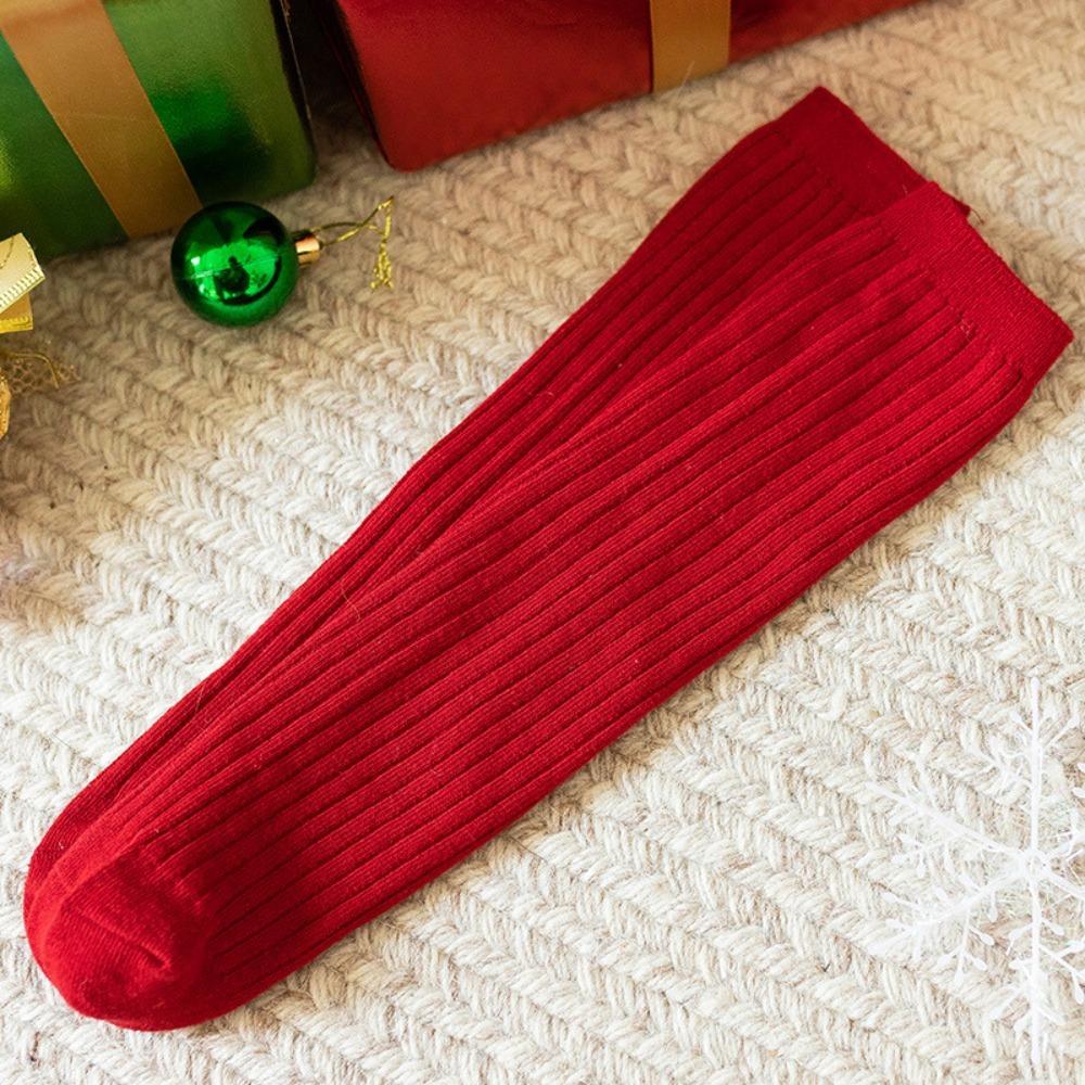 

Stretch Girls Long Socks Cotton New Year Socks New Mid-Length Socken Christmas Solid Color