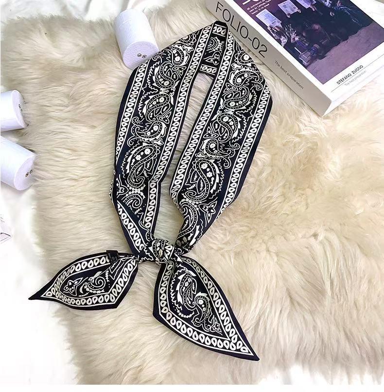 Silk Scarf: Long, Narrow, High-End Print for Spring and Summer - Versatile as Shirt Ribbon, Belt, or Hair Tie.