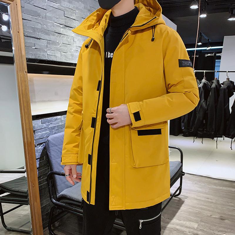 Down jacket men's new versatile thickened mid-length men's winter jacket trendy brand hooded men's clothing