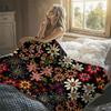 Boho Embroidered Daisy Flannel Blanket Warm Soft Halloween Christmas Decorative Couch Warm Cozy All-Season Gift