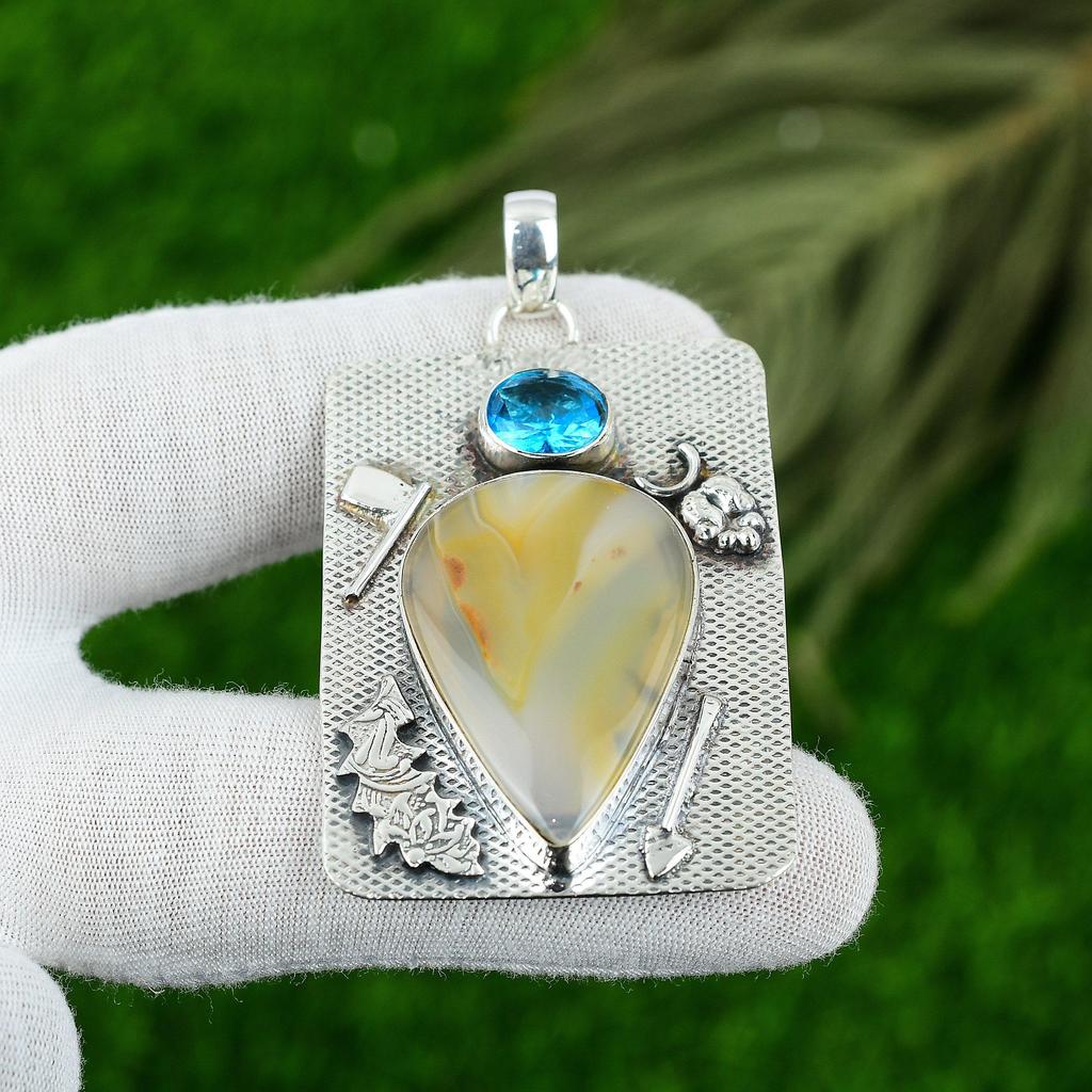Gift For Women Pendant 925 Sterling Silver Natural Montana Agate Gemstone