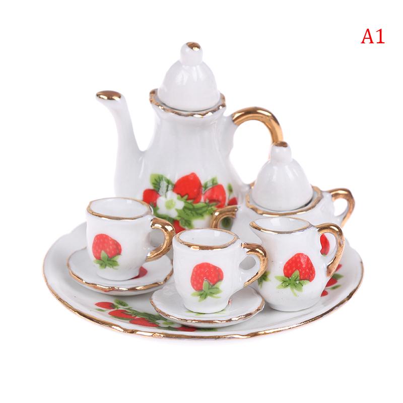 8Pcs/Set 1:12 Dollhouse Miniature Dining Ware Porcelain Tea Dish Cup Plate