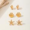 3Pairs/set Beach Style Metal Shell Star Stud Earrings Set for Women Bohemia Gold Starfish Geometric Earrings Ocean Life Jewelry