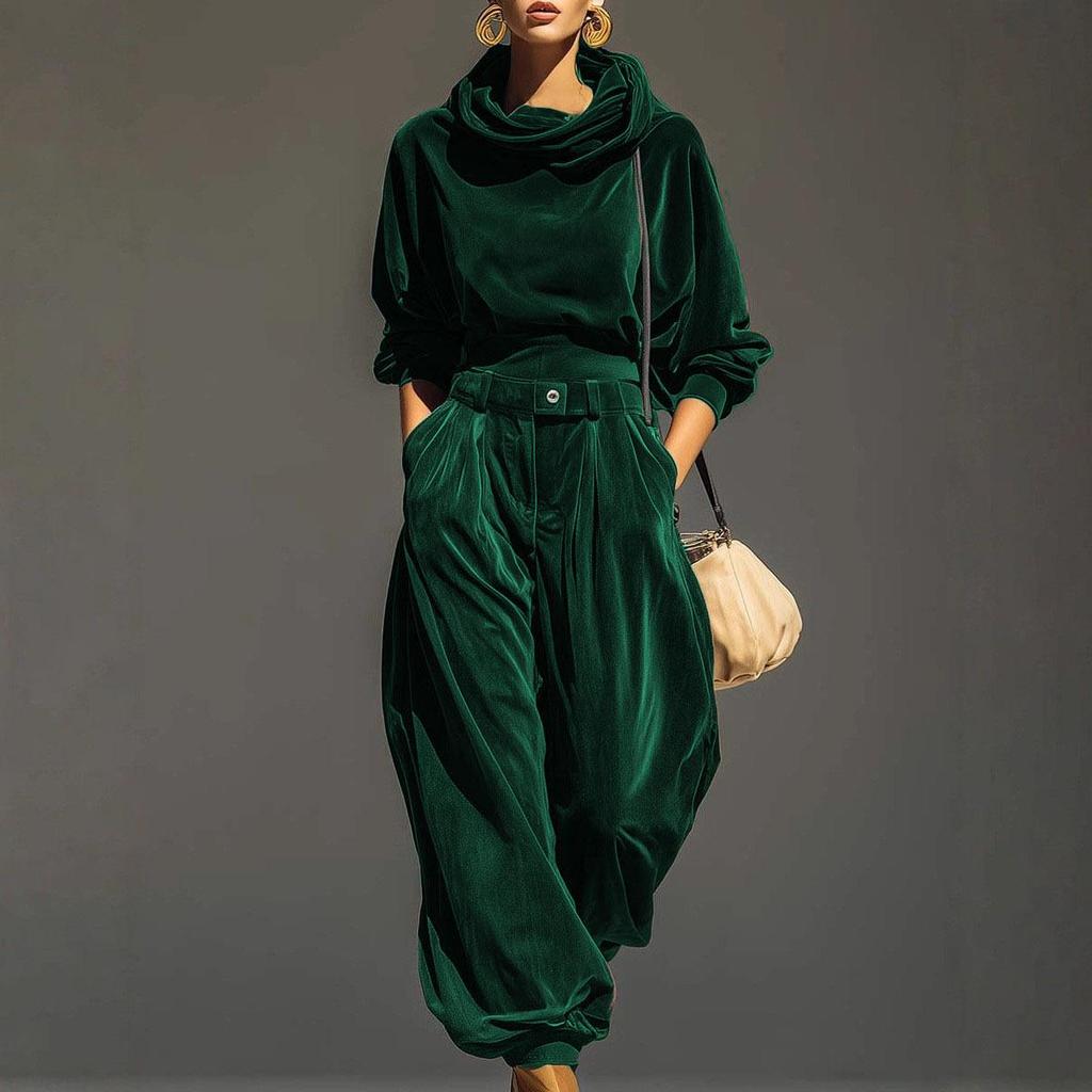 Women's Velvet Hooded Long Sleeve Casual Set with Foot-Cuff Pants (2026 New Fashion)
