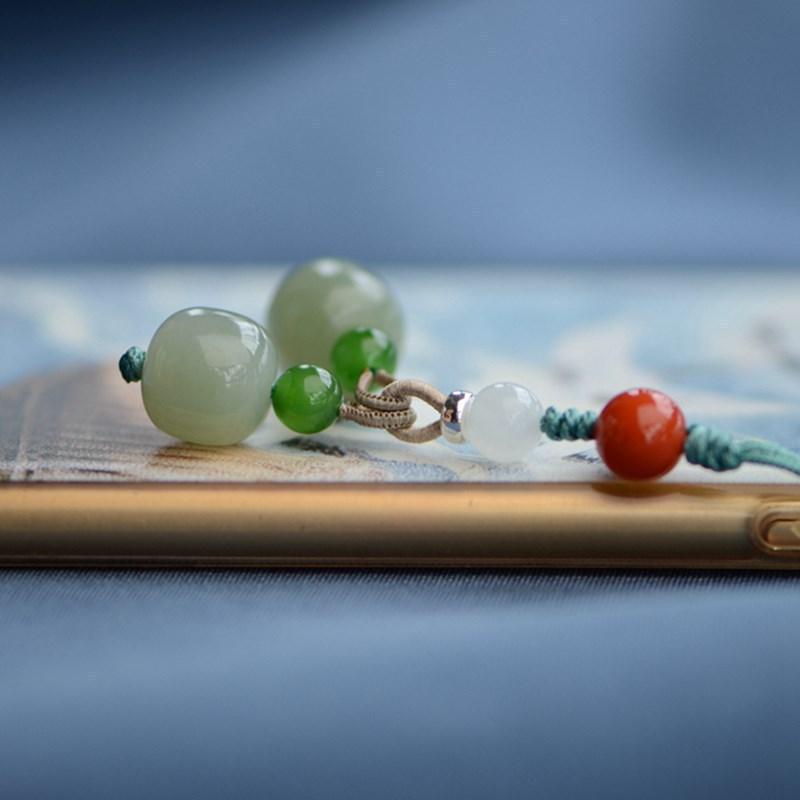 Hetian Jade Mobile Phone Pendant, Pendant Accessory for Women DIY Cute Mobile Phone Strap In Chinese Style with Southern Red Agate, Fresh and