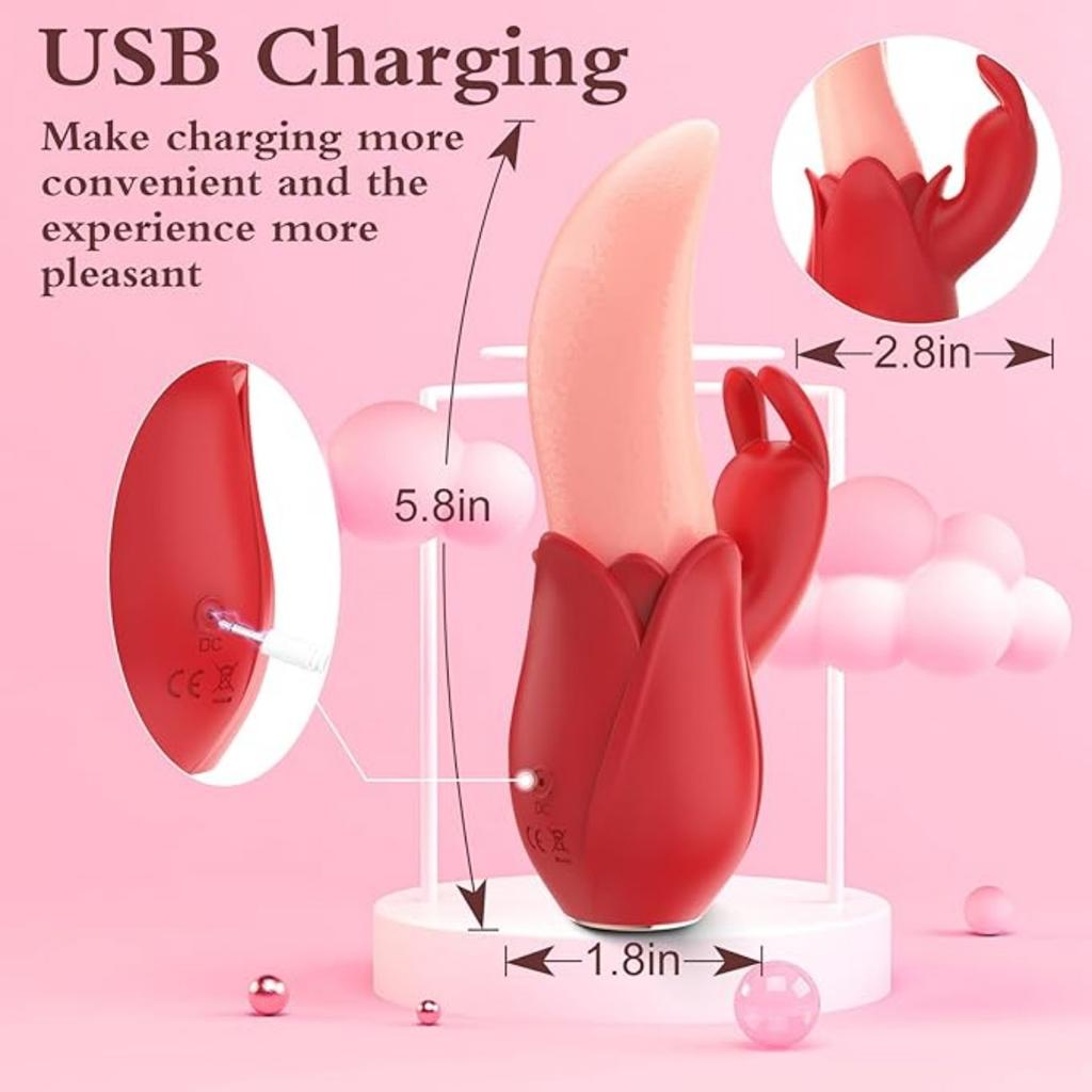2 In 1 Simulation Tongue Vibrator with 10 Tongue Licking & 10 Vibrating Modes and Clitoral G Spot Stimulator USB Charging Sex Toys