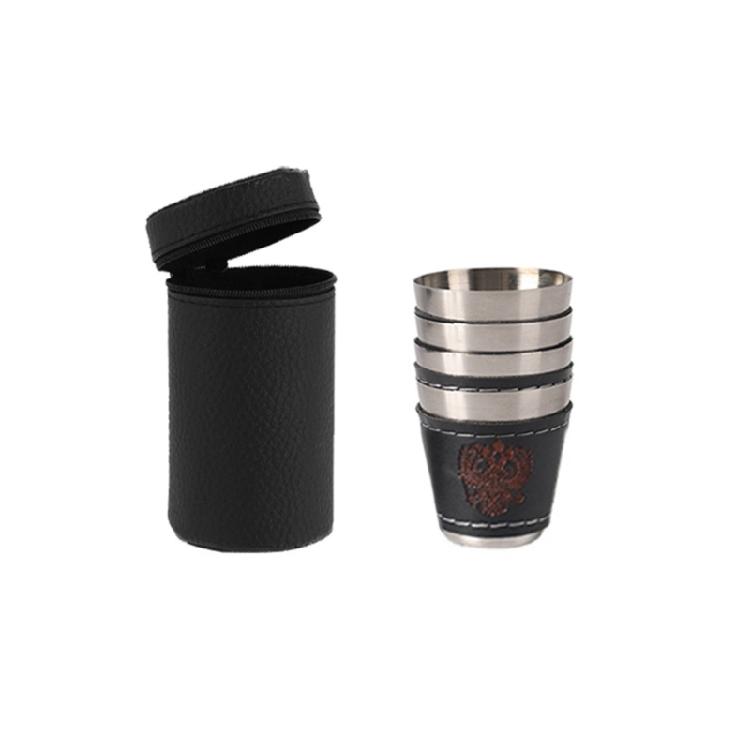Party Shot Glasses Necklace Cups Easy to Carry Shot Glasses with Leather Cover Camping Travels Coffee Cup