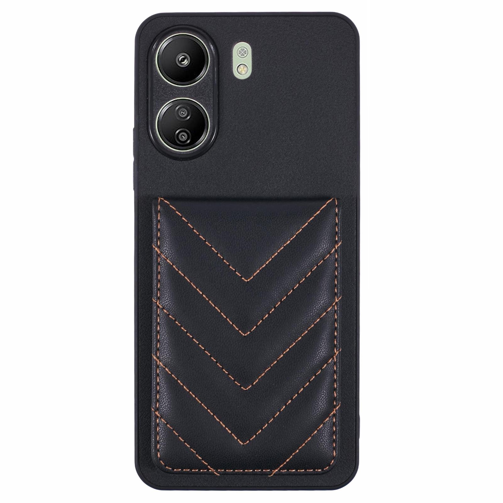 

For Xiaomi Redmi 13C 4G/13C 5G Phone Case Rhombus Adhesive Card Bag with Kickstand RFID Blocking Black
