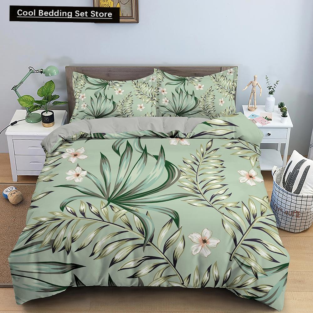 Comforter Tropical Leaves Butterfly Printed Bedding Sets With Pillow Case Luxury Polyester Queen/King Size Gift Blue