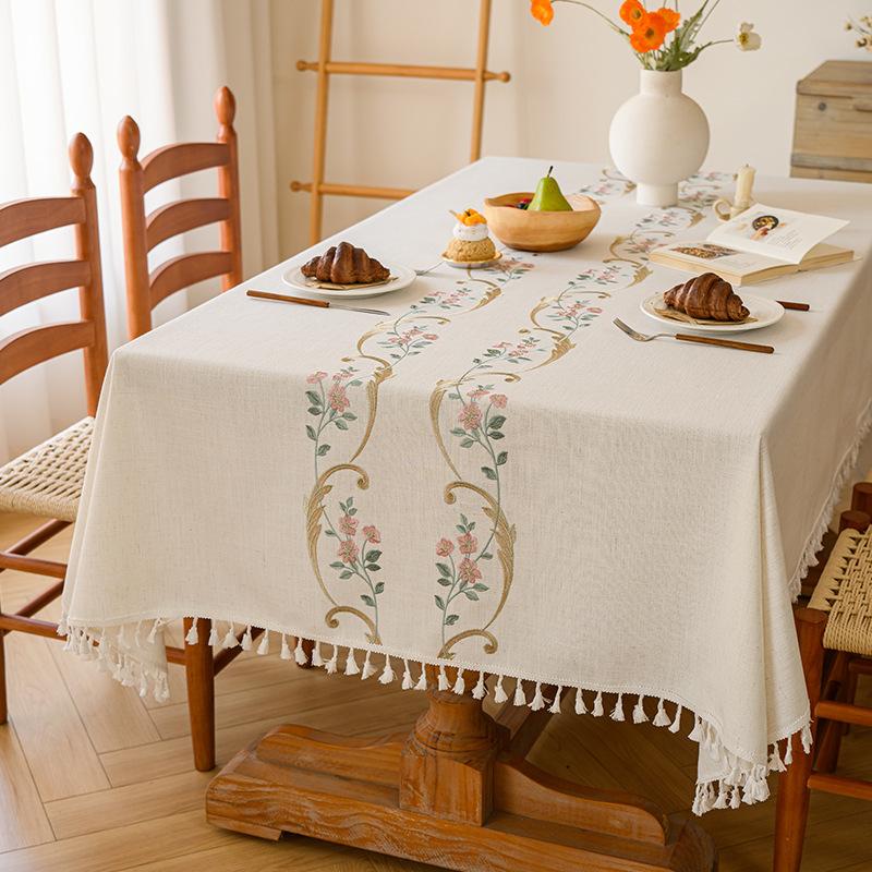 French Linen Embroidered Waterproof Tablecloth Rectangular Coffee Table Cover Fresh And Elegant