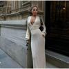 Elegant Knitted Maxi Dresses for Women Summer Long Sleeve V-neck Hollow Out Long Dress Female Chic Evening Party Beach Dresses