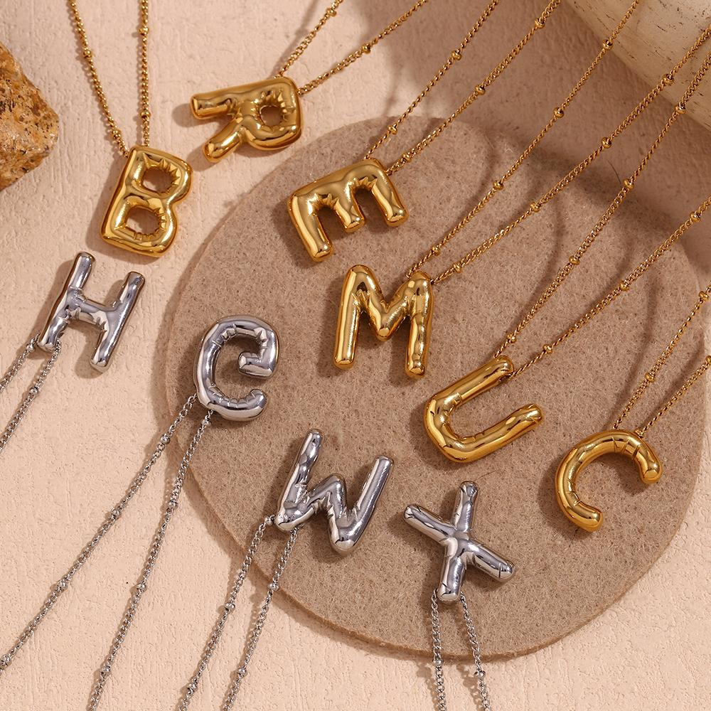

MamacitaSlay Popular 26 Initial Letter Balloon Pleated Pendant Women s Neck Chain Waterproof Stainless Steel Jewelry Accessories Z золотий