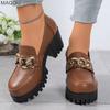 2026 New Autumn Chain Decor High Heels Loafers Women's Thick Heel British Style Low Top Pumps Slip on Anti-slip Shoes for Women