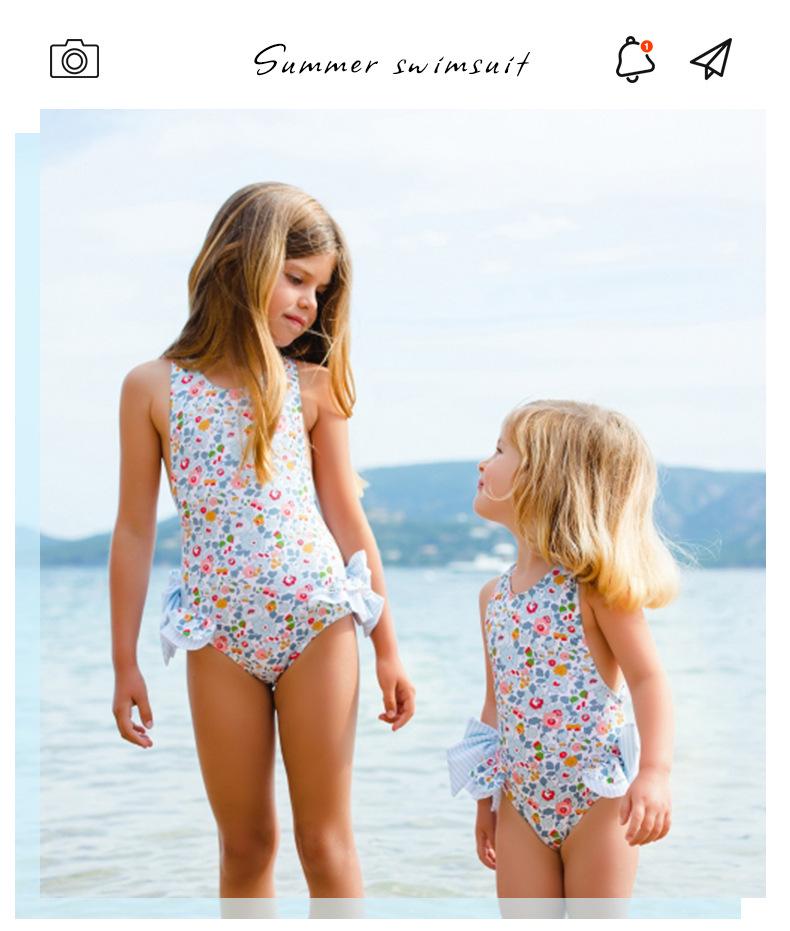 Summer Girls' One-Piece Swimsuit: Cute Blue and Pink Print