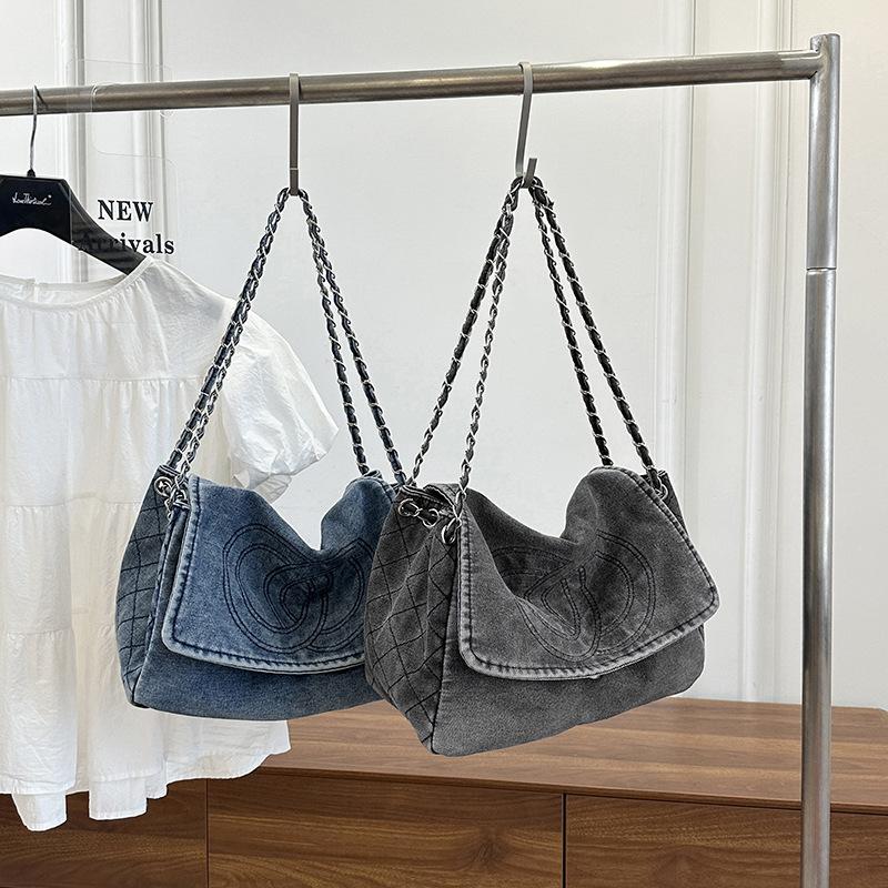 Large Capacity Denim Chain Bag Women's Summer High-end Sense Simple New Portable Tote Bag Armpit Bag Handbag