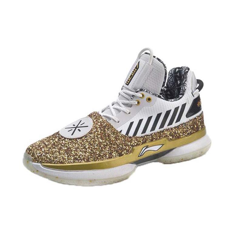 Li Ning WOW 7 Basketball Shoes Men's Low Top Gold/White ABAN079-37