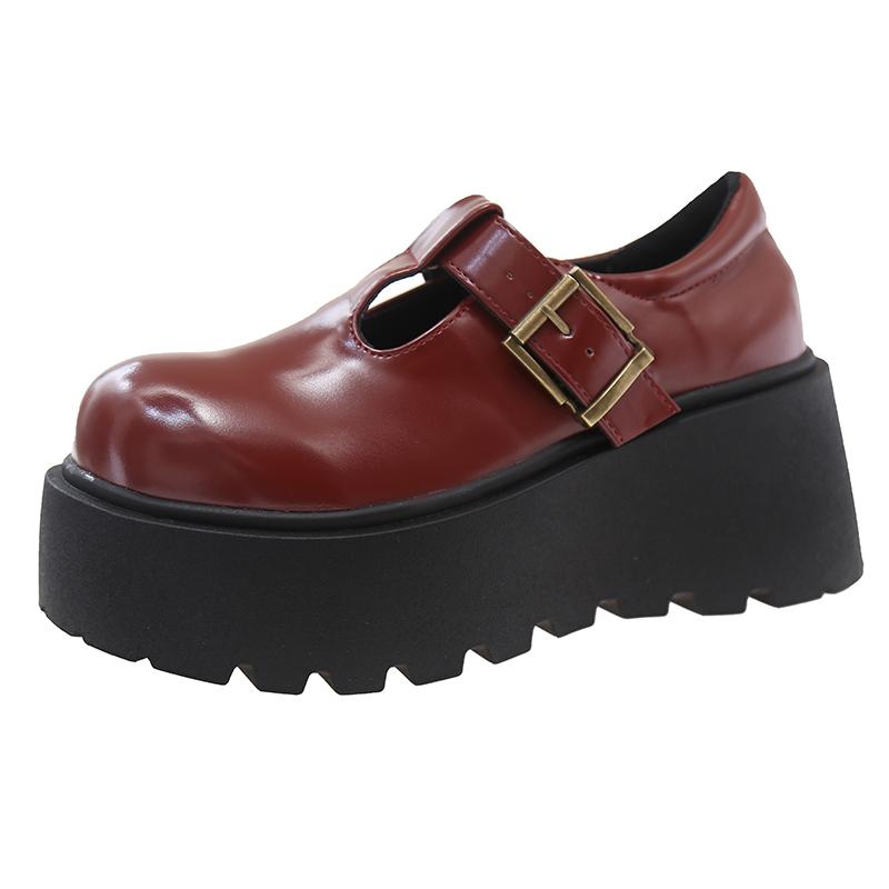 Fashion Aphixta Luxury Leather Women Platform Shoes 7.5cm Chunky Heel Buckle Modern Boots Shoe Wine Red Woman Boats Botines Para Mujeres