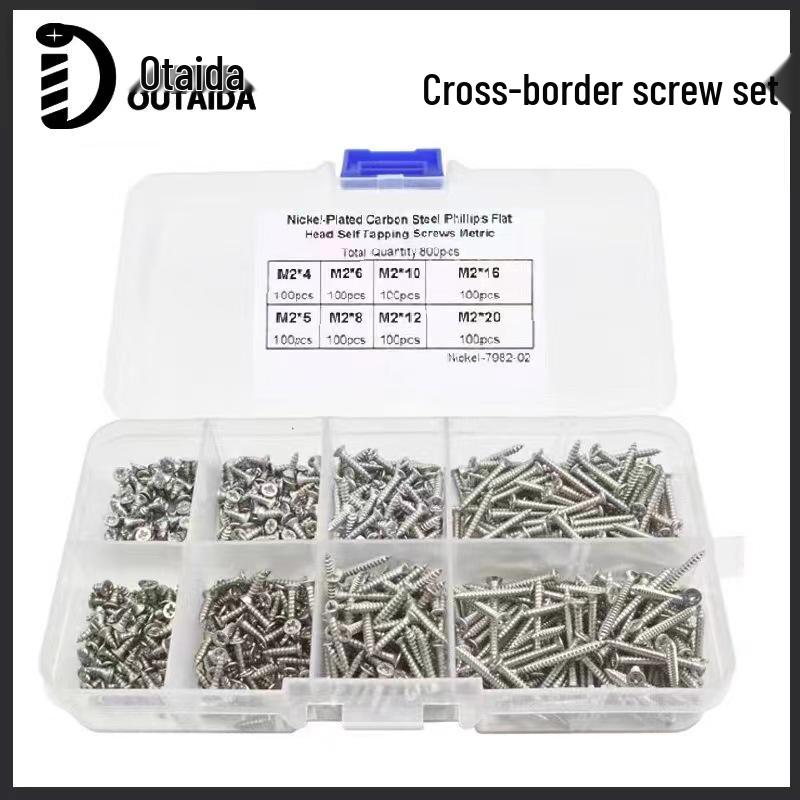 800PCS M2 KA Carbon Steel Phillips Flat Head Self-Tapping Screw Set