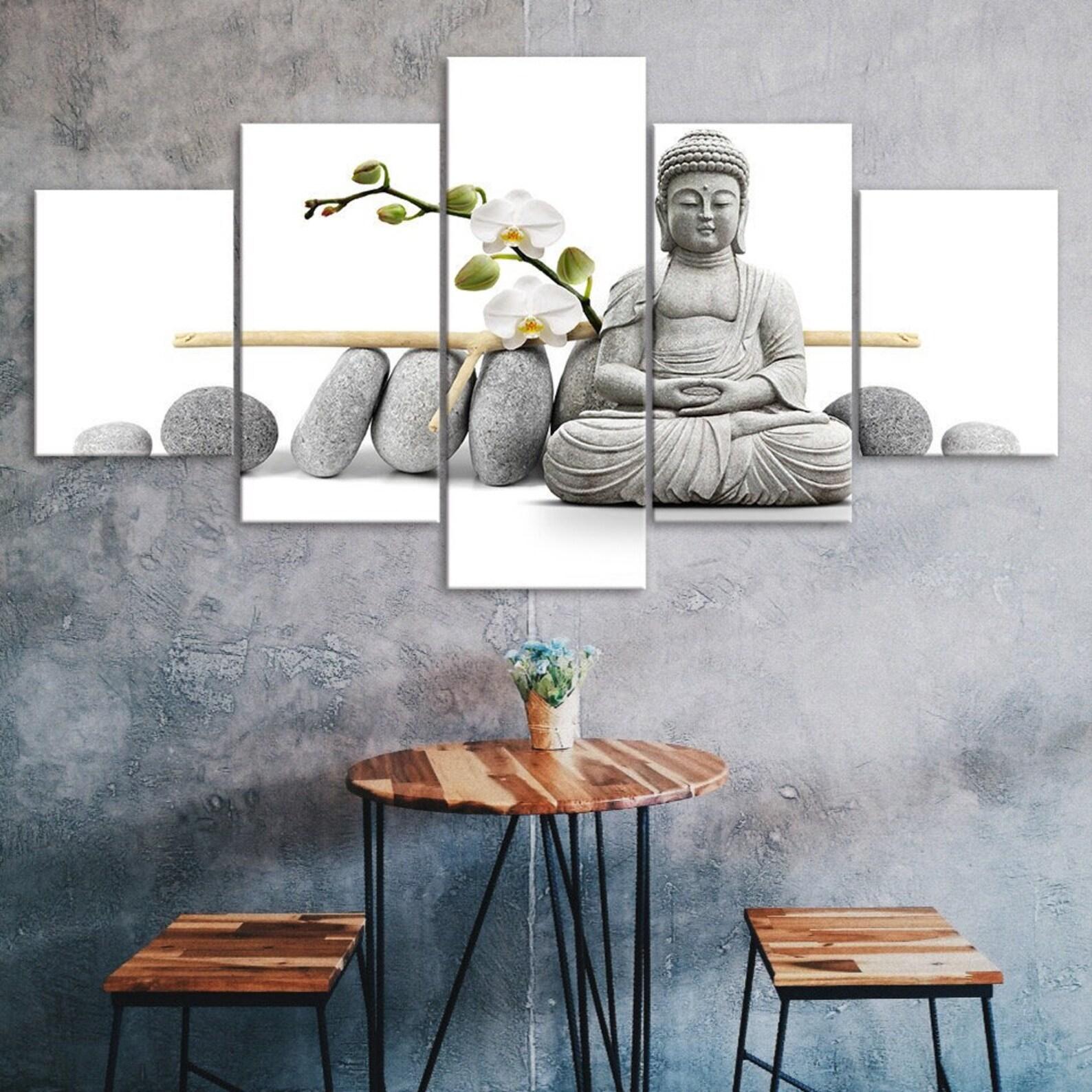 

Buddha Statue White Orchid Flowers 5 Piece Five Panel Wall Canvas Print Modern Art Poster Picture Home Decor Gift For Him For Her 20X35 20X45 20X55CM