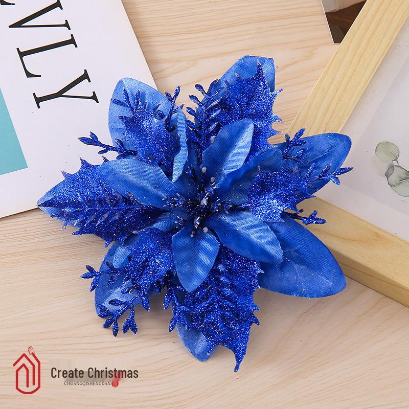 Třpytivé umělé vánoční květinové ozdoby na stromek a k dekoraci věnce