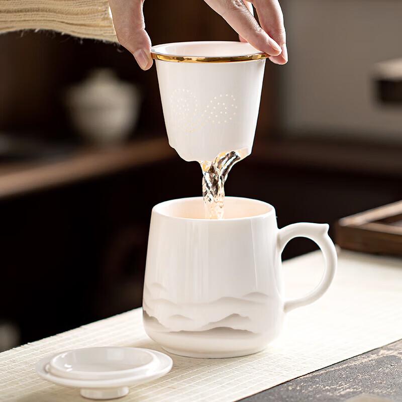 Gold Inlaid Jade Porcelain Tea Mug Set