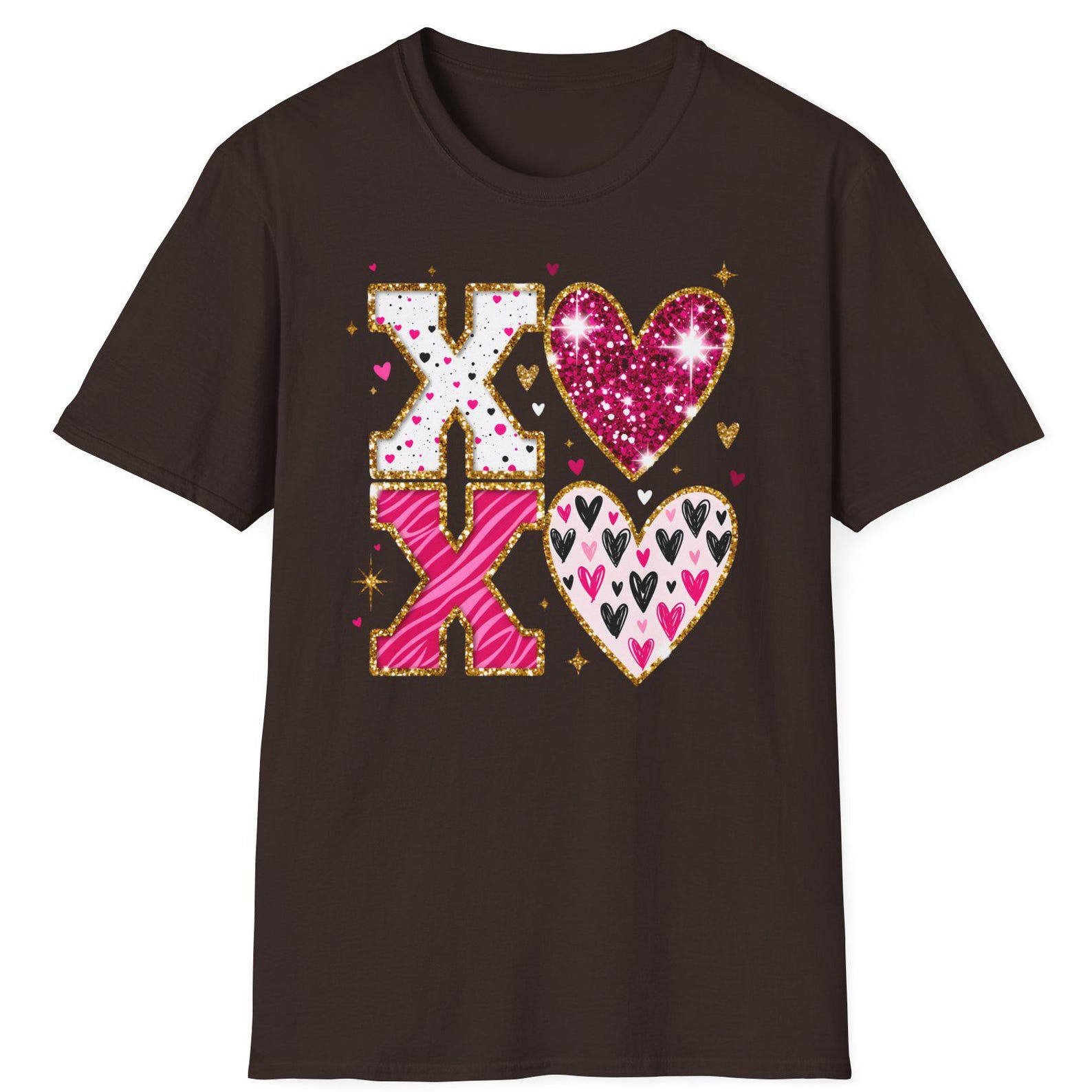 XOXO Hearts Valentine Shirt | Pink Glitter Hearts, Valentines Love Tee M