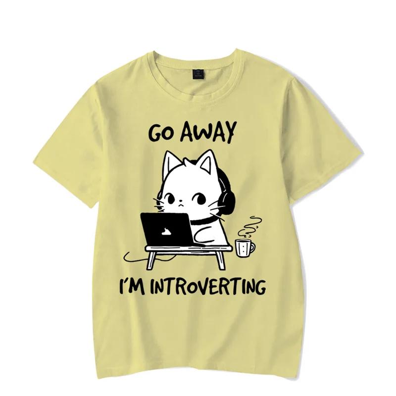 Go Away I’m Introverting Graphic T Shirts Funny Cat Gamer Gaming Tshirt Tops Fashion Harajuku T-shirts WoBrand T-shirt
