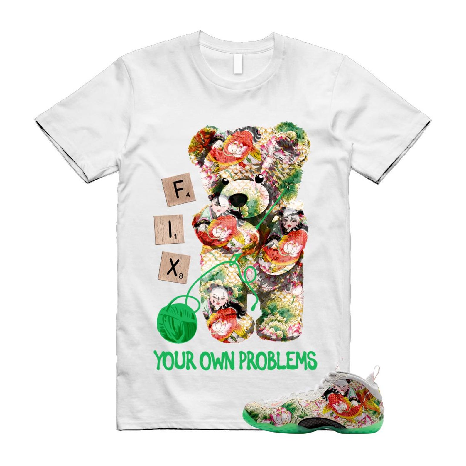 Foamposite Tianjin 2.0 White Light Poison Green Black Lava Glow Air One T Shirt Match FIX M