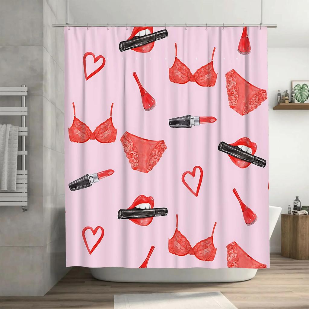 Lace Red  and Cosmetic Shower Curtain for Women - Sexy and Chic Bathroom Decor Waterproof  Durable Complimentary hook Easy-Clean